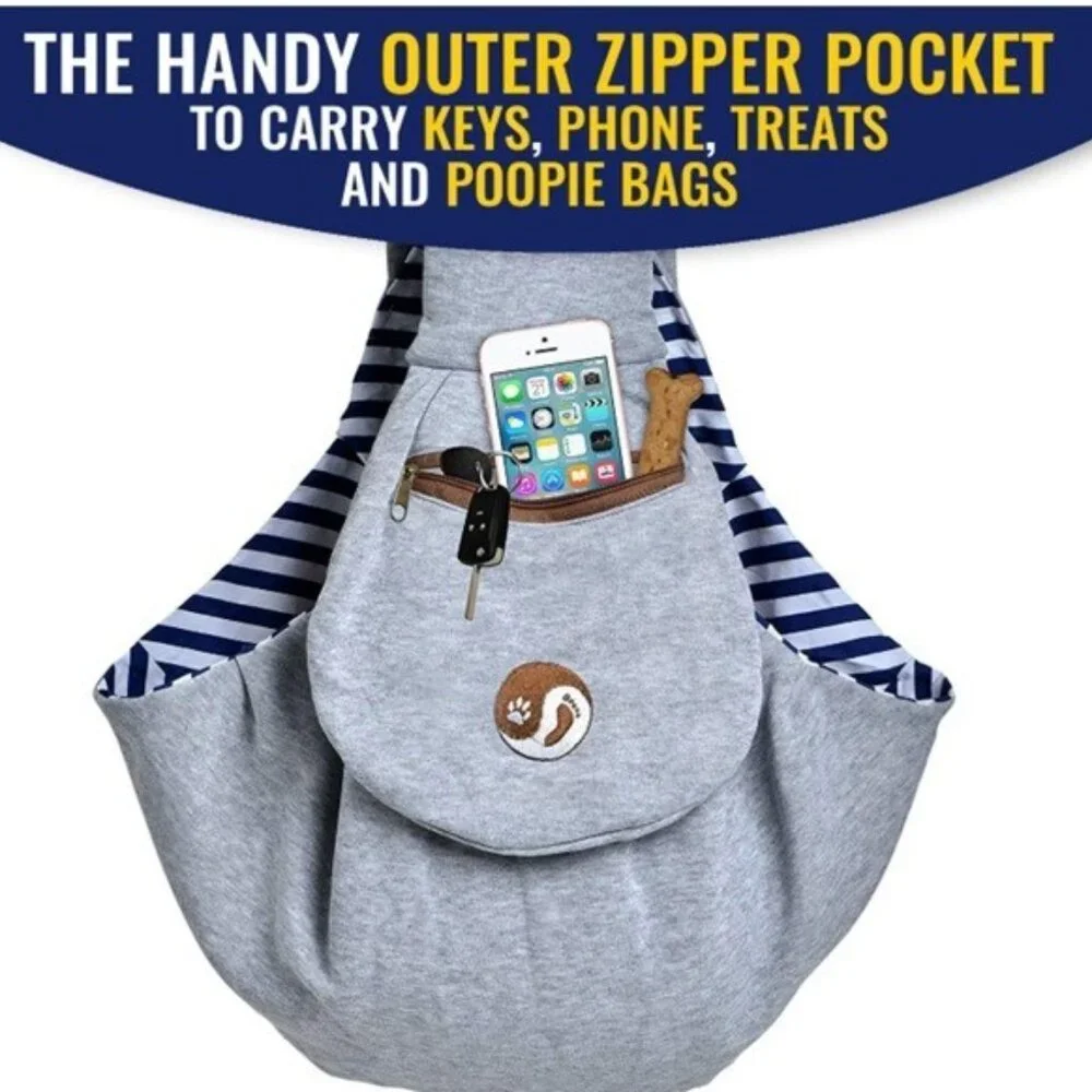 TIMETUU Pet Gear: Reversible Cross-Body Pet Sling Pet Carrier, Grey/Blue Stripe